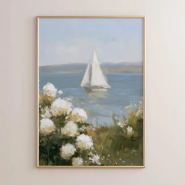Coastal Cottagecore Sailing Poster, Calming Decor