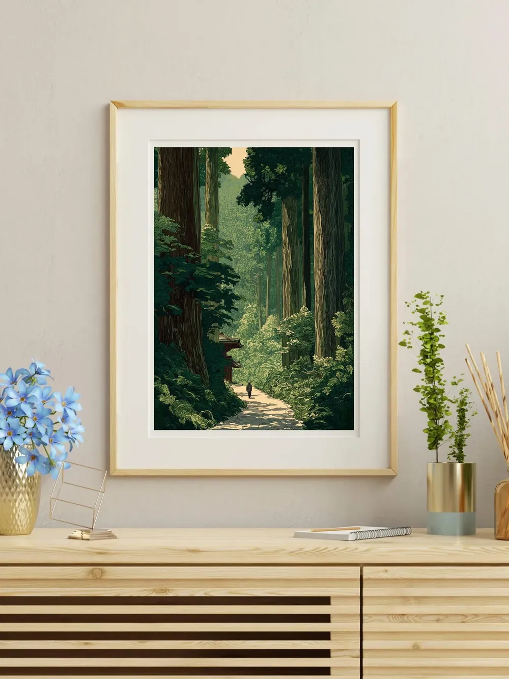Towering Cedar Forest Path in Classic Japanese Woodblock Art Poster - Image 5