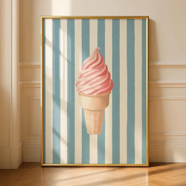 Ice Cream Funky Kitchen Art Print, Stripey Blue