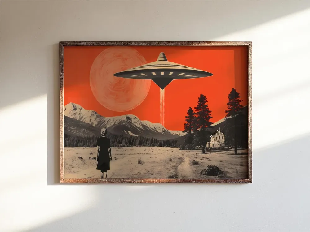 UFO Poster, Retro Sci Fi Alien Invasion