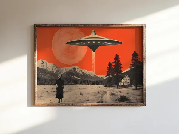 UFO Poster, Retro Sci Fi Alien Invasion
