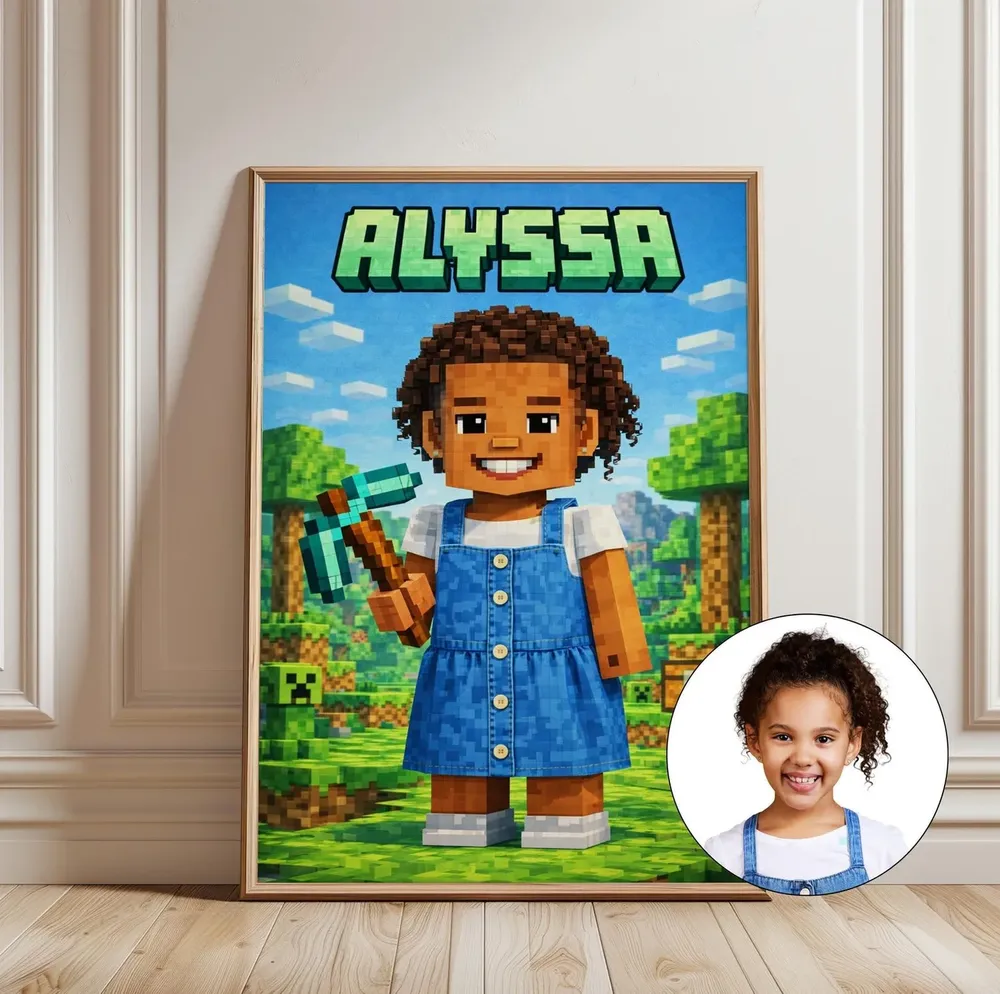 Custom Minecraft Portrait From Photo Personalized Blocky Gamer Poster - Image 8