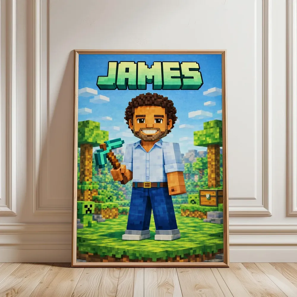 Custom Minecraft Portrait From Photo Personalized Blocky Gamer Poster - Image 2