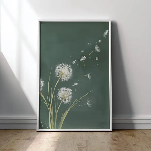 Green Dandelion Botanical Art Print, Spring Flower