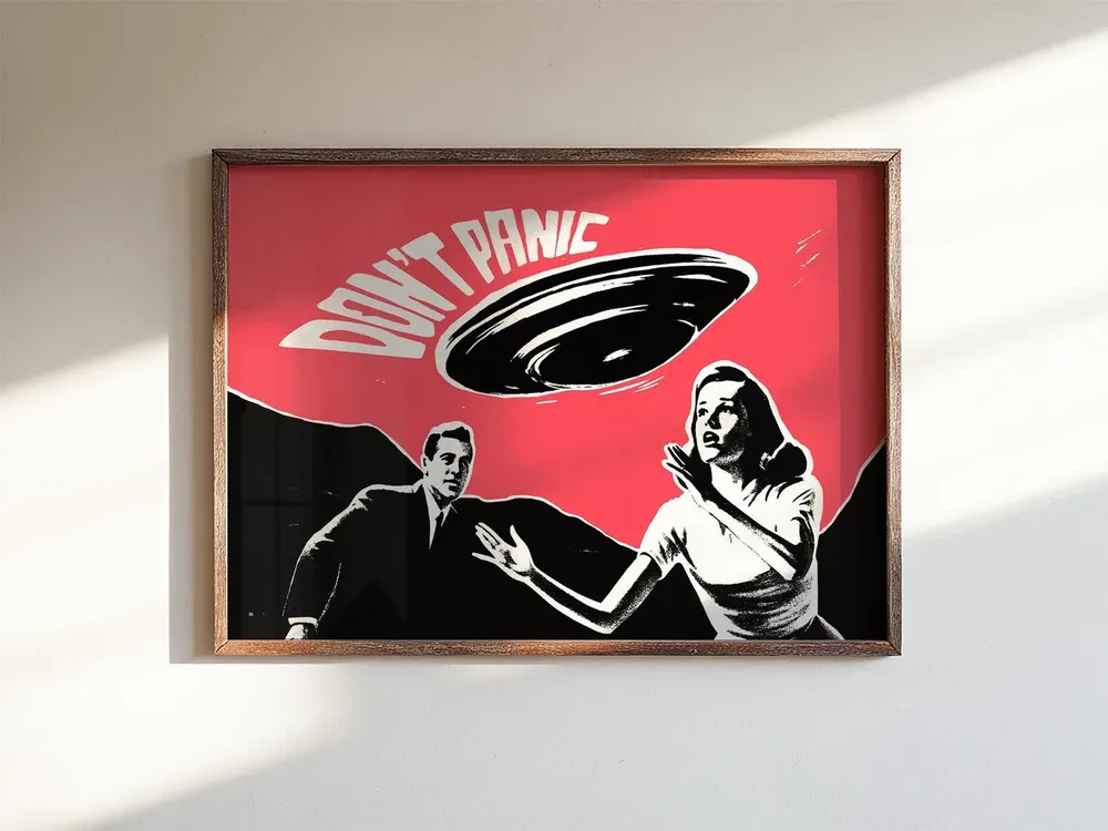 Retro Futurism Don’t Panic UFO Poster