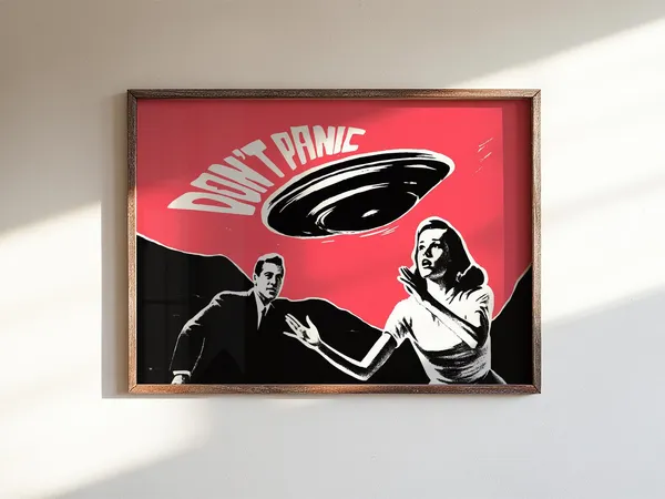 Retro Futurism Don’t Panic UFO Poster