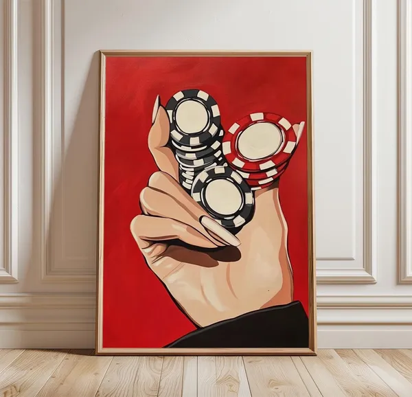 Casino Chips Poster Print, Bold Red Pop Decor