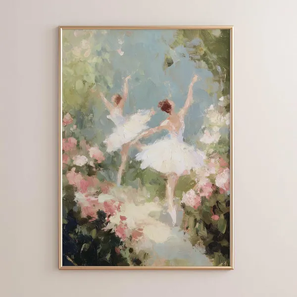 White Ballerinas and Pink Bouquet Poster Print