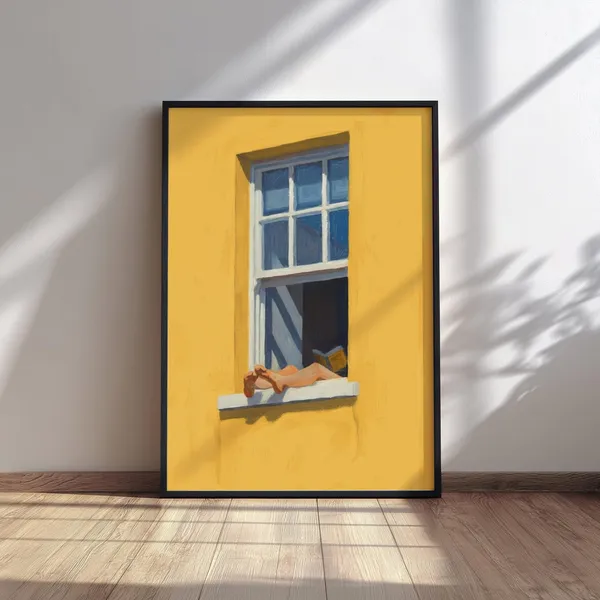 Woman Reading Print Sunny Yellow Window Botanical Art