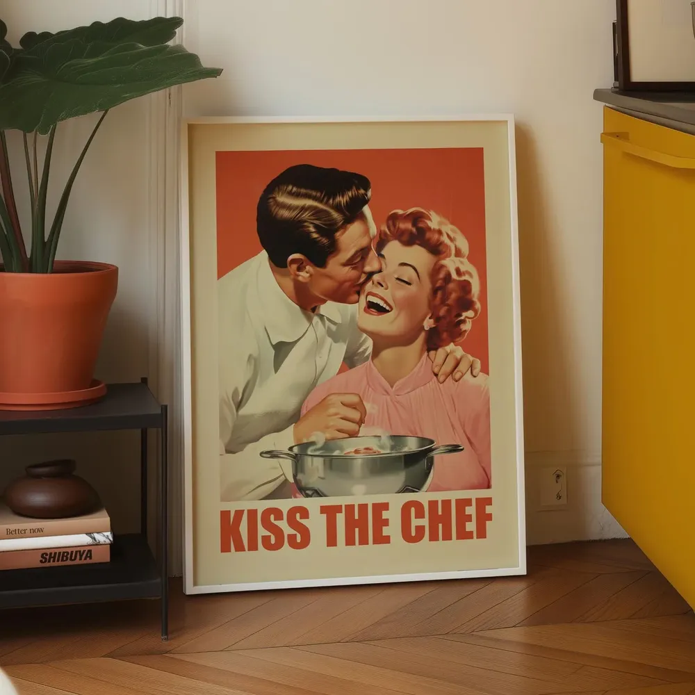 Kiss The Chef Retro Kitchen Art Print