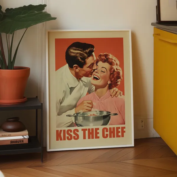 Kiss The Chef Retro Kitchen Art Print