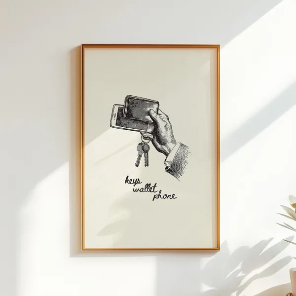 Phone Wallet Keys, Ink Sketch Poster