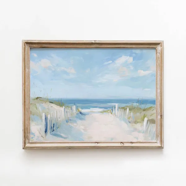 Light Airy Beach Path, Soft Neutral Coastal Art Print
