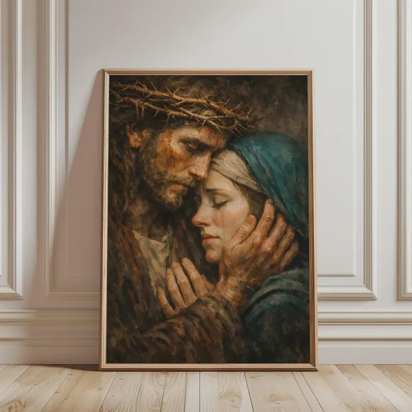 Vintage Jesus and Mary Christian Art Print