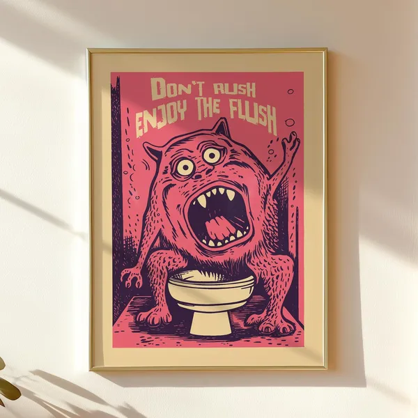 Funny Monster Toilet Poster, Bathroom Humor