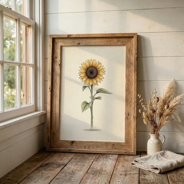 Minimalist Sunflower Botanical Print, Cottage Garden Art