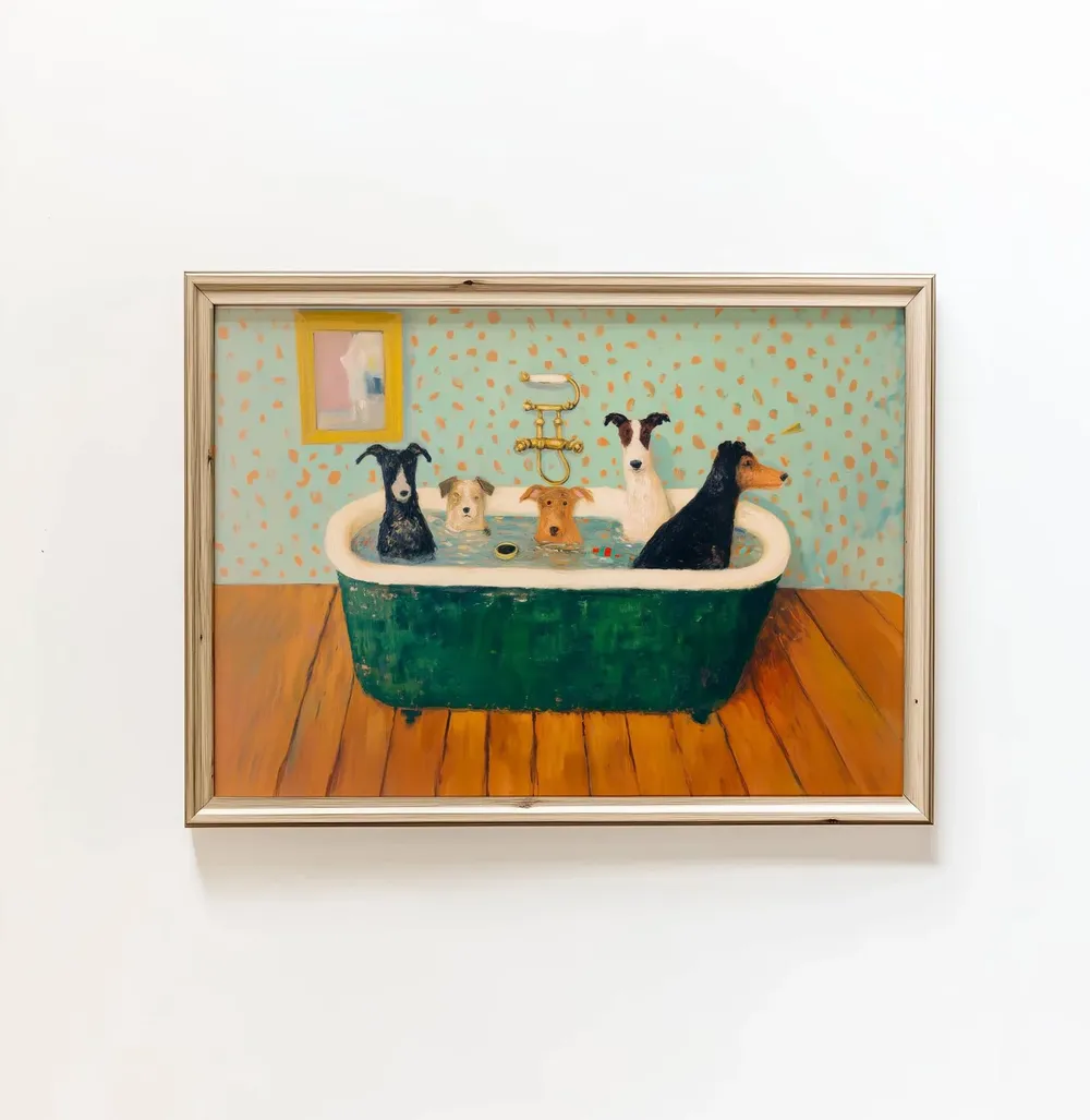 Funny Dog Bathroom Decor, Poster Print