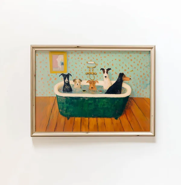 Funny Dog Bathroom Decor, Poster Print