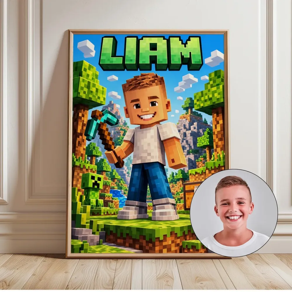 Custom Minecraft Portrait From Photo Personalized Blocky Gamer Poster