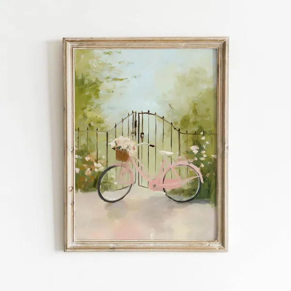 Vintage Bicycle With Flowers, Cottagecore Art Print