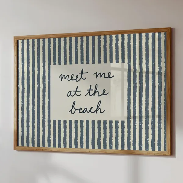 Meet Me At The Beach, Retro Striped Art Print