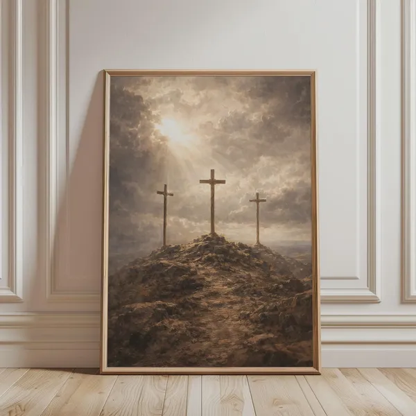 Three Crosses Christian Wall Art, Calvary Art Print