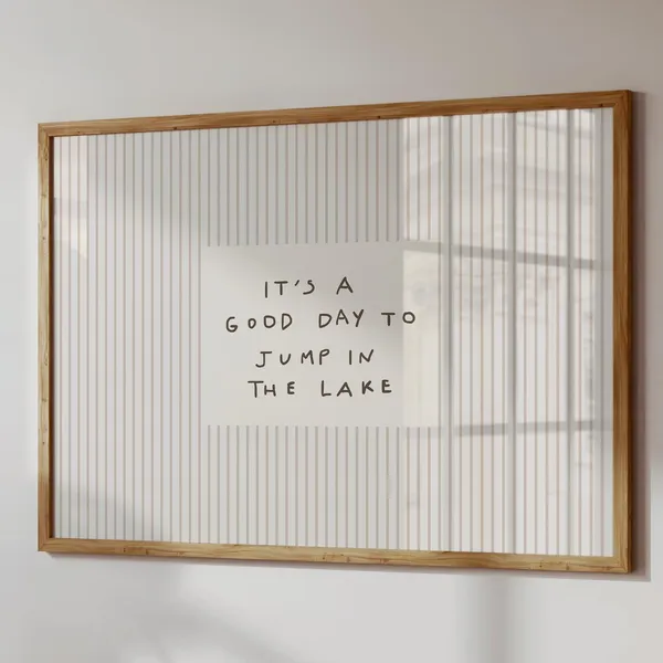 Lake House Print, Retro Striped Decor