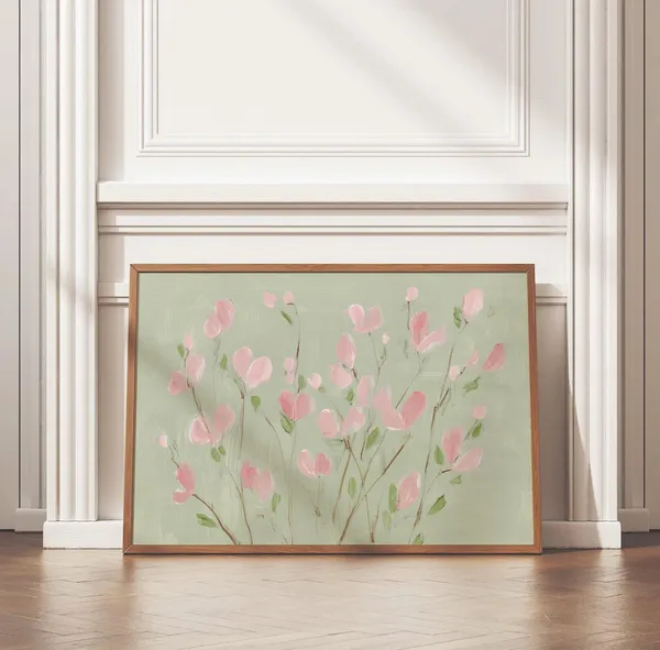 Pink Wildflowers Art Print, Cottagecore Botanical Painting
