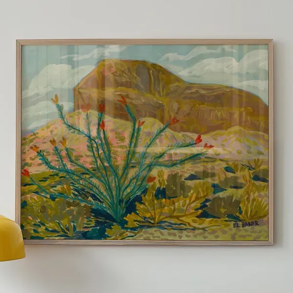 Ocotillo Landscape Vintage Western Desert Art Print