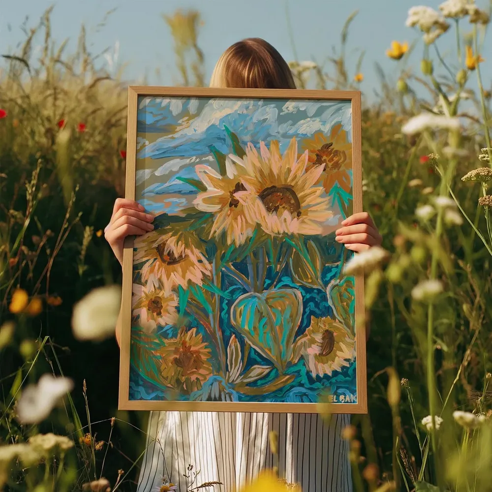 Sunflowers in Bloom Impressionist Floral Painting Botanical Art Wall Poster