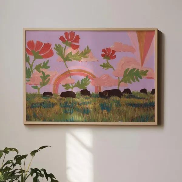 Buffalo Poppy Abstract Western Landscape Art Print