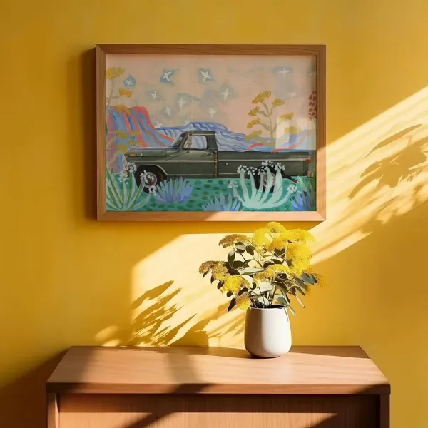 Retro Truck Desert Botanical Landscape Art Print