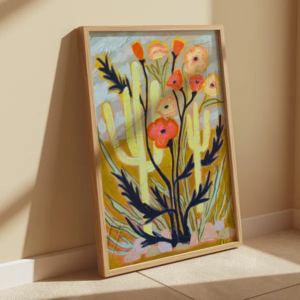 Saguaro Cactus Boho Art Print, Southwest Desert