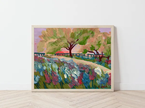 Bluebonnets Texas Vintage Sunset Landscape Art Print