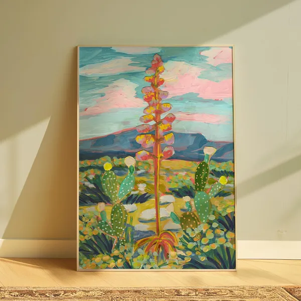 West Texas Landscape Art Print, Prickly Pear
