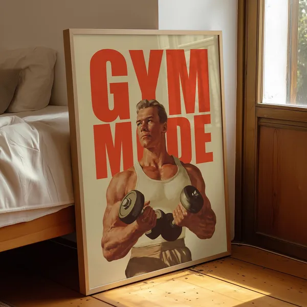 Gym Mode Retro Muscle Poster, Vintage Workout Art