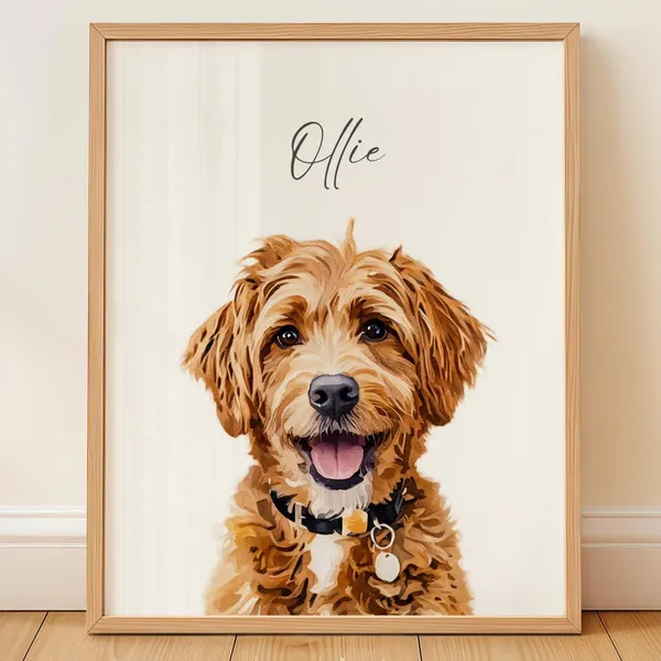 Ollie Happy Golden Doodle Personalized Pet Portrait Dog Poster