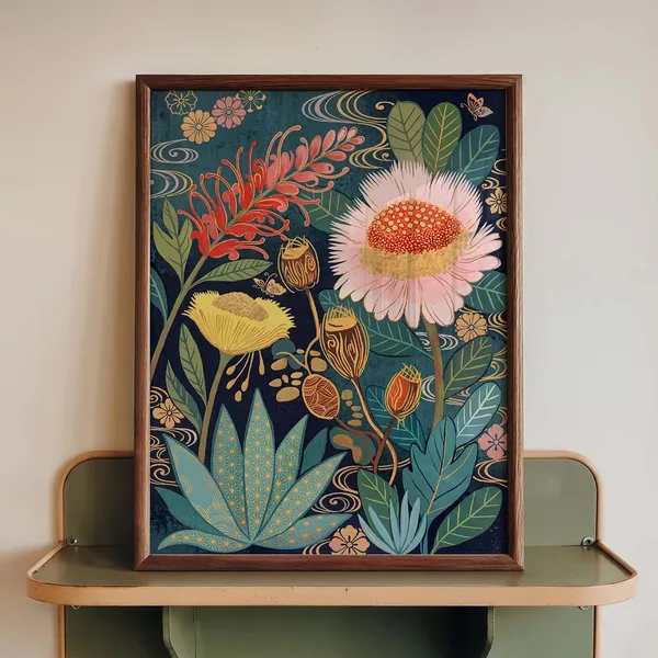 Moody Floral Botanical Art Print, Boho Nature Poster