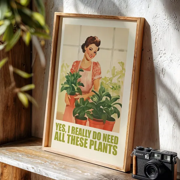 Funny Plant Mom Art, Retro Mid-Century Poster