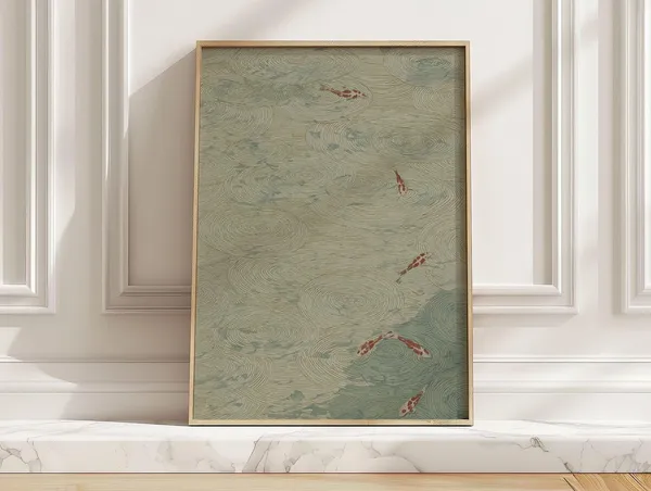 Minimal Koi Pond Japanese Fish Print, Japandi Decor