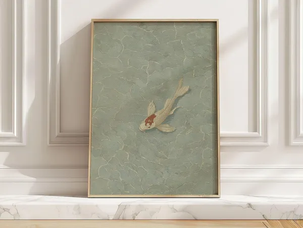 Minimalist Japanese Koi Fish Poster, Japandi Water Art