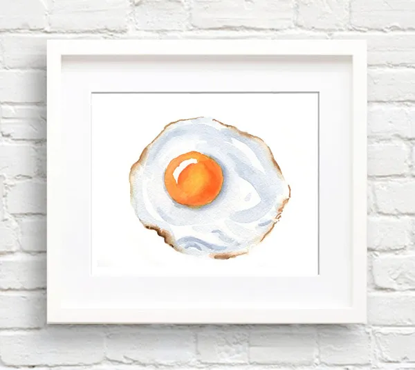 Fried Egg Watercolor Art Print, Kitchen Decor