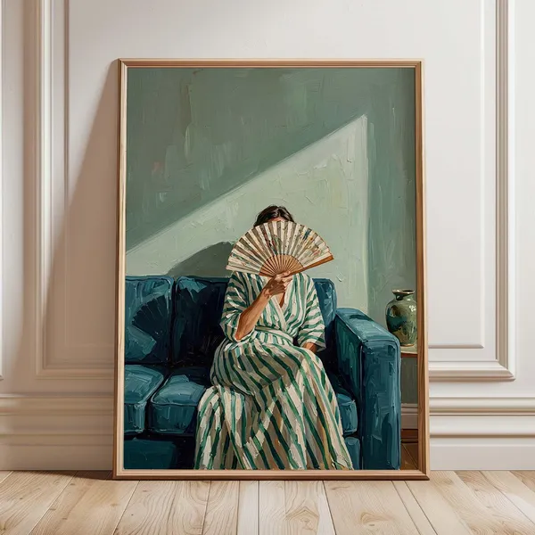 Woman With Fan Moody Figurative Art Print