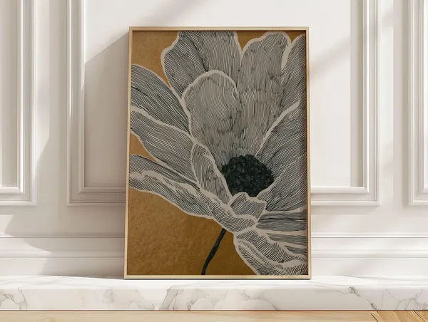 Neutral Line Art Flower Print, Minimalist Botanical Art Print