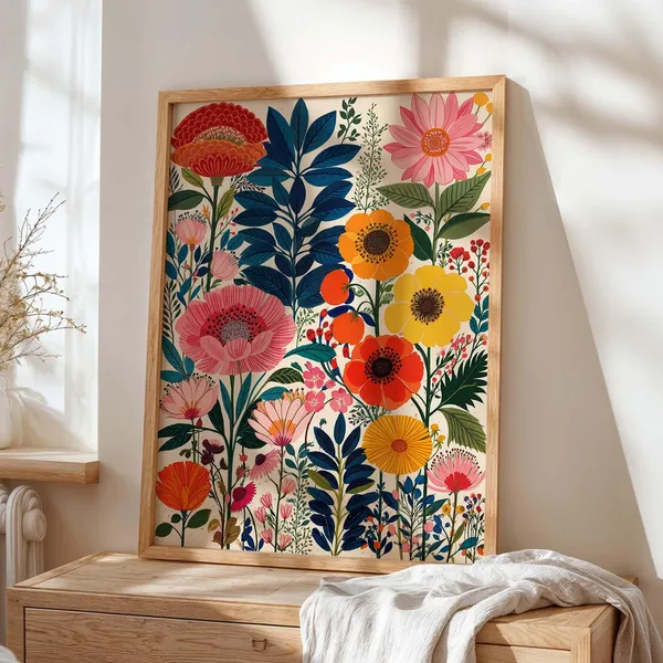 Colorful Floral Art Print, Maximalist Garden Decor