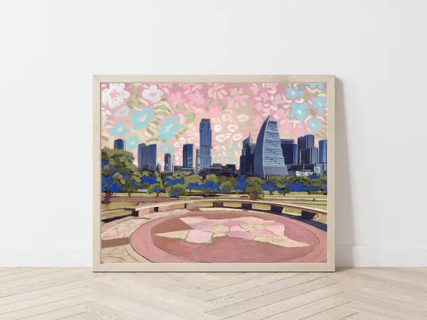 Austin Skyline Retro Floral Texas Travel Poster