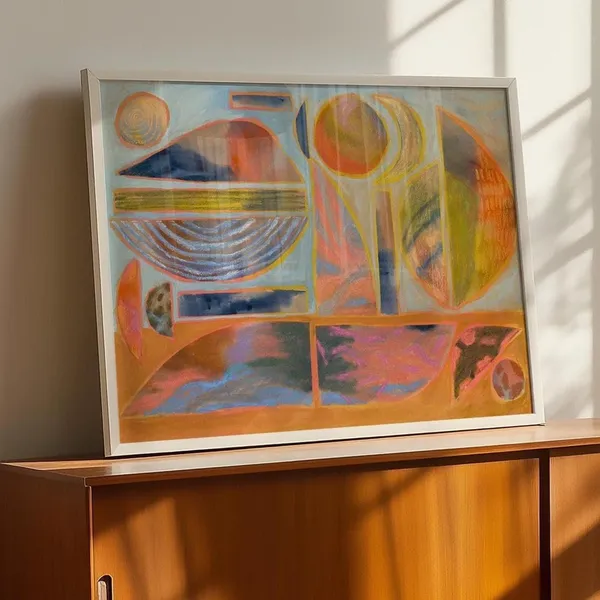 Peach Western Beach Mid-Century Modern Art Print