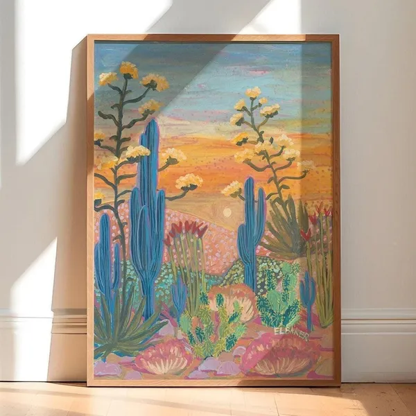 Saguaro Cactus Print, Mid-Century Modern Desert