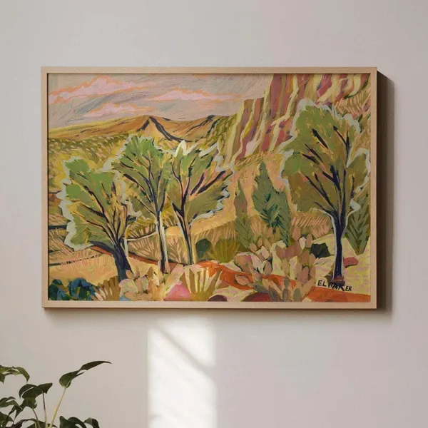 Vintage Texas Desert Art Print, Southwestern Cactus Landscape