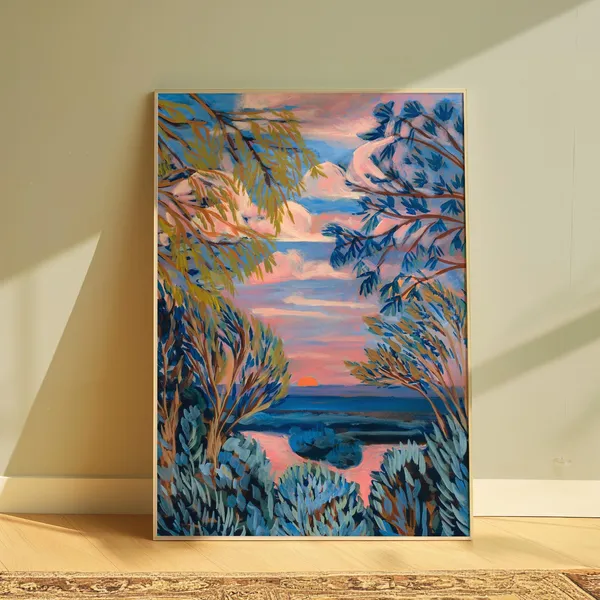 Texas Sunset Art Print, Vintage Southwestern Decor